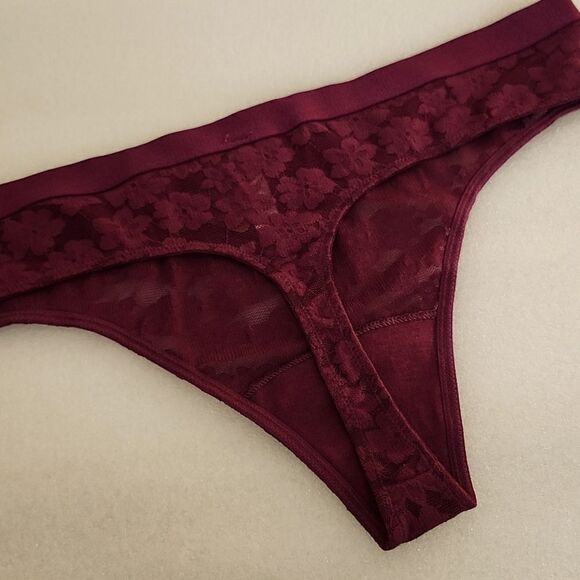 VICTORIA'S SECRET PINK Lacy Panty Bundle White Cheekster + Maroon Thong Large - Picture 6 of 11